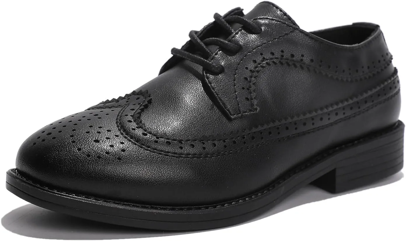 kkdom Boys Girls Oxfords Shoes Formal Leather Wingtip Lace Up Dress Shoes