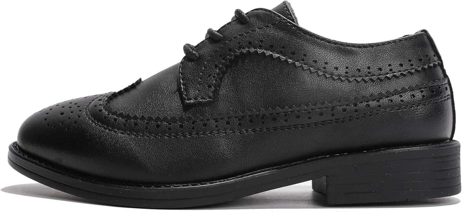 kkdom Boys Girls Oxfords Shoes Formal Leather Wingtip Lace Up Dress Shoes