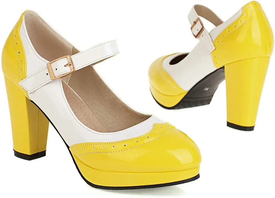 KOKOMOMO Womens Wingtip Mary Jane Oxford High Heels Ankle Strap Platform Vintage Pumps