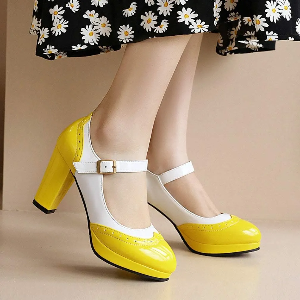 KOKOMOMO Womens Wingtip Mary Jane Oxford High Heels Ankle Strap Platform Vintage Pumps