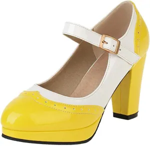 KOKOMOMO Womens Wingtip Mary Jane Oxford High Heels Ankle Strap Platform Vintage Pumps