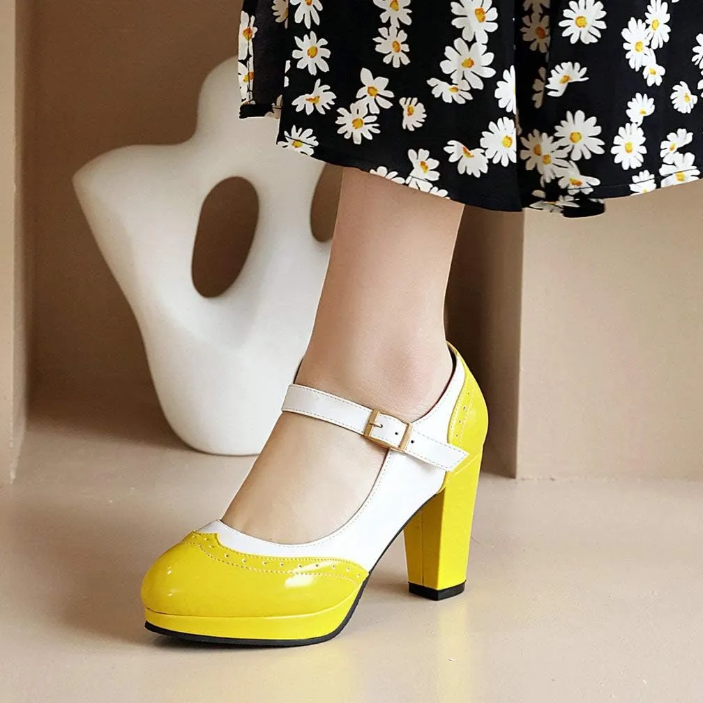 KOKOMOMO Womens Wingtip Mary Jane Oxford High Heels Ankle Strap Platform Vintage Pumps