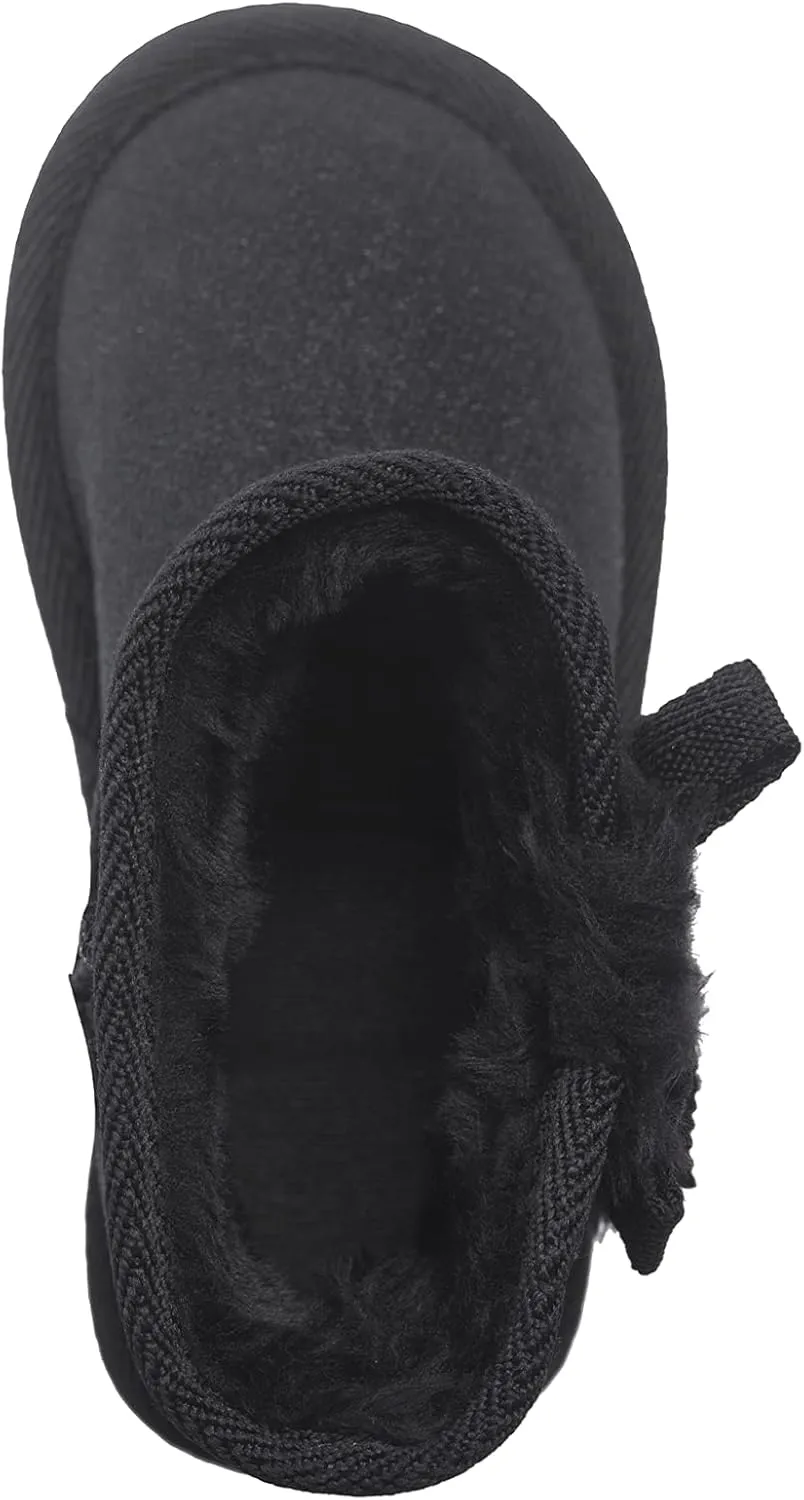 KRABOR Toddlers/Little Girls Boots,Glitter Warm Winter Snow Shoes with Cotton Lining and Cute Bow