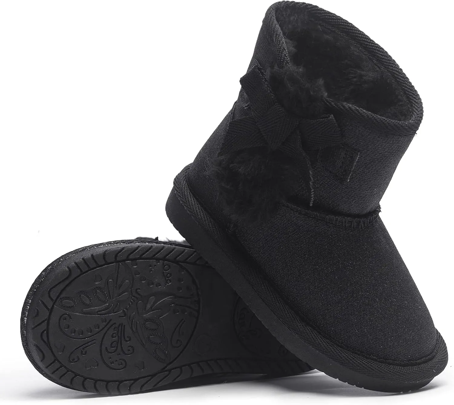 KRABOR Toddlers/Little Girls Boots,Glitter Warm Winter Snow Shoes with Cotton Lining and Cute Bow