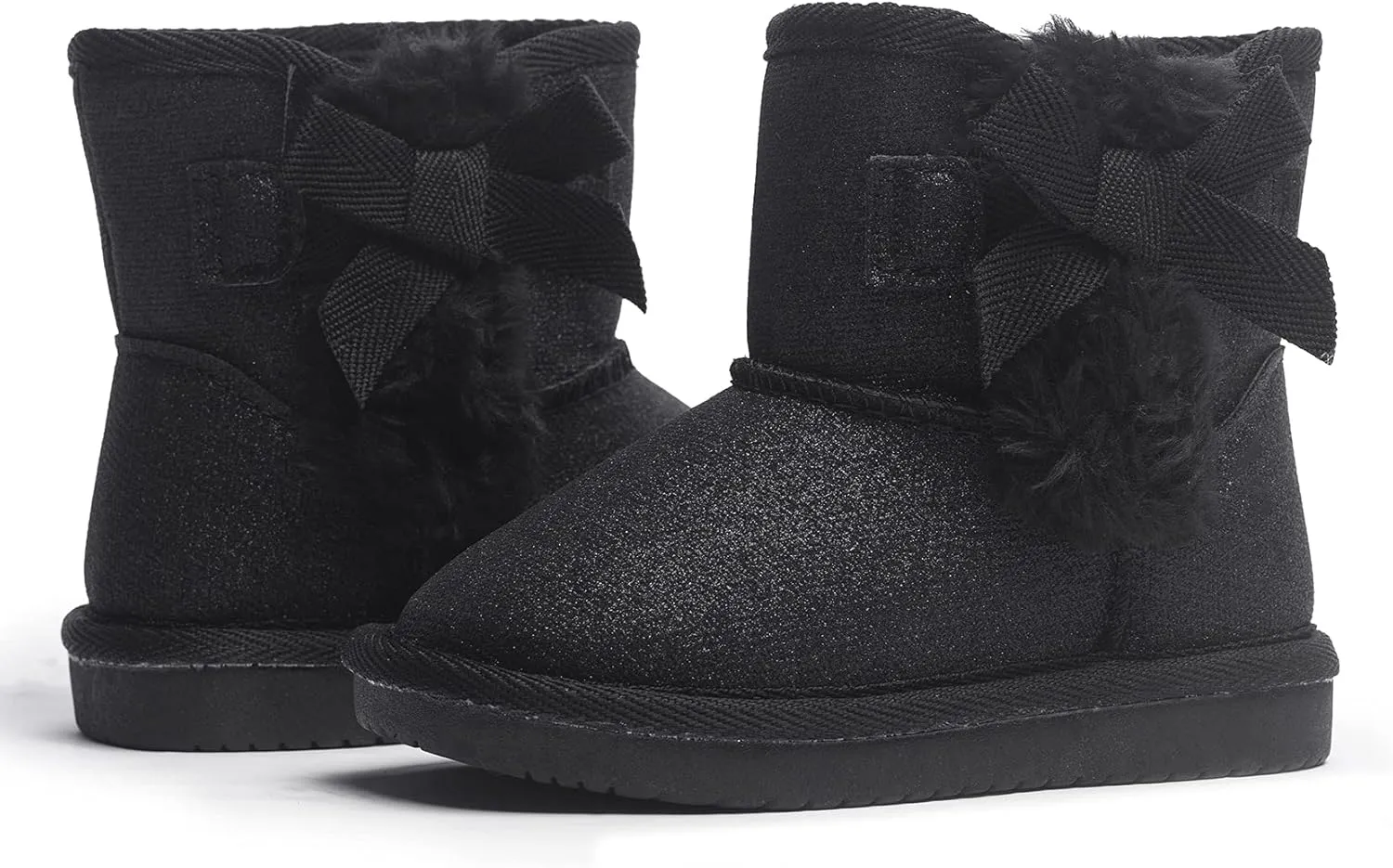 KRABOR Toddlers/Little Girls Boots,Glitter Warm Winter Snow Shoes with Cotton Lining and Cute Bow