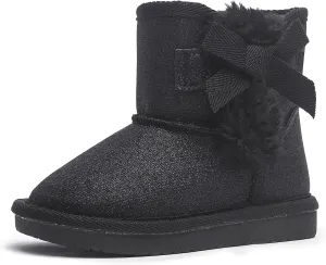 KRABOR Toddlers/Little Girls Boots,Glitter Warm Winter Snow Shoes with Cotton Lining and Cute Bow