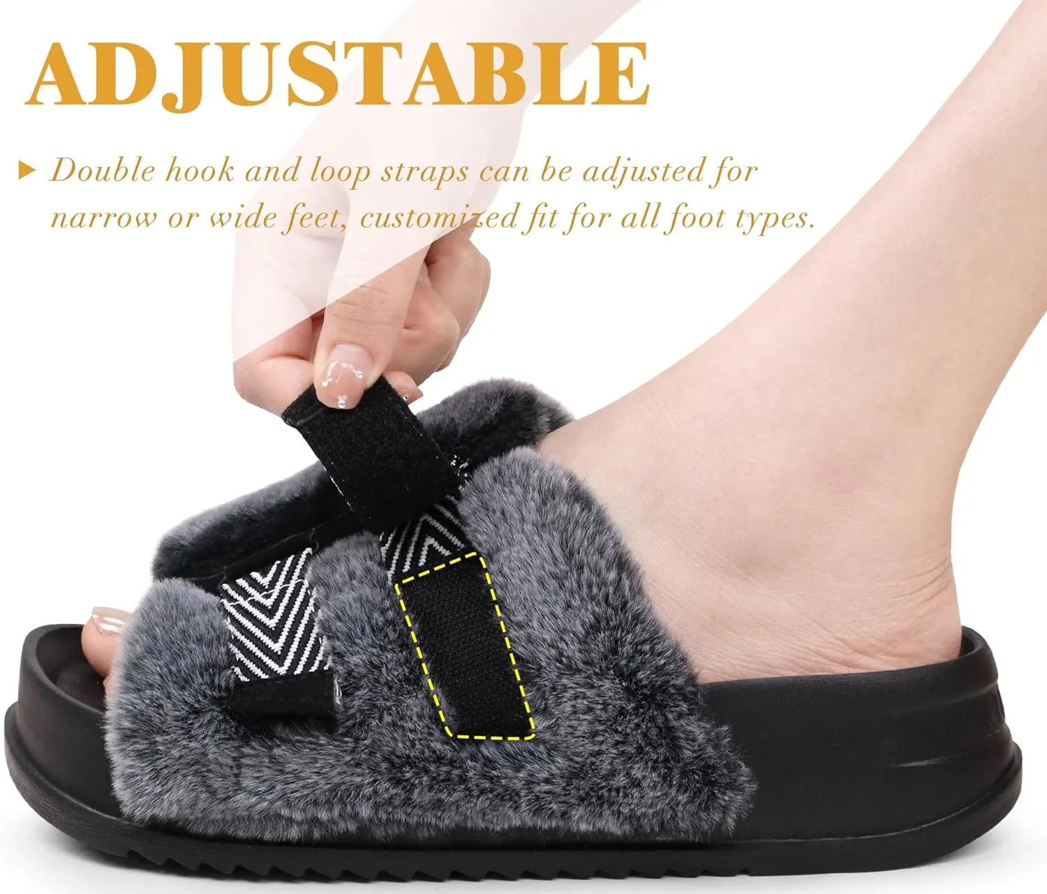 KuaiLu Women's Orthotic Slippers With Arch Support Soft Cushion Sandal Slippers for Woman Ladies Fashion Open Toe Faux Fur Platform Slipper Indoor Outdoor Size 6~12
