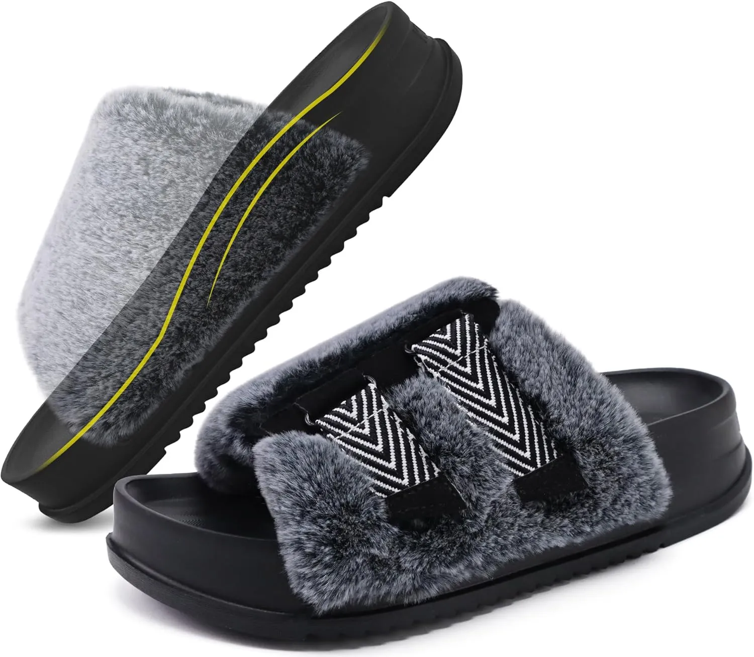 KuaiLu Women's Orthotic Slippers With Arch Support Soft Cushion Sandal Slippers for Woman Ladies Fashion Open Toe Faux Fur Platform Slipper Indoor Outdoor Size 6~12