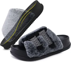 KuaiLu Women's Orthotic Slippers With Arch Support Soft Cushion Sandal Slippers for Woman Ladies Fashion Open Toe Faux Fur Platform Slipper Indoor Outdoor Size 6~12