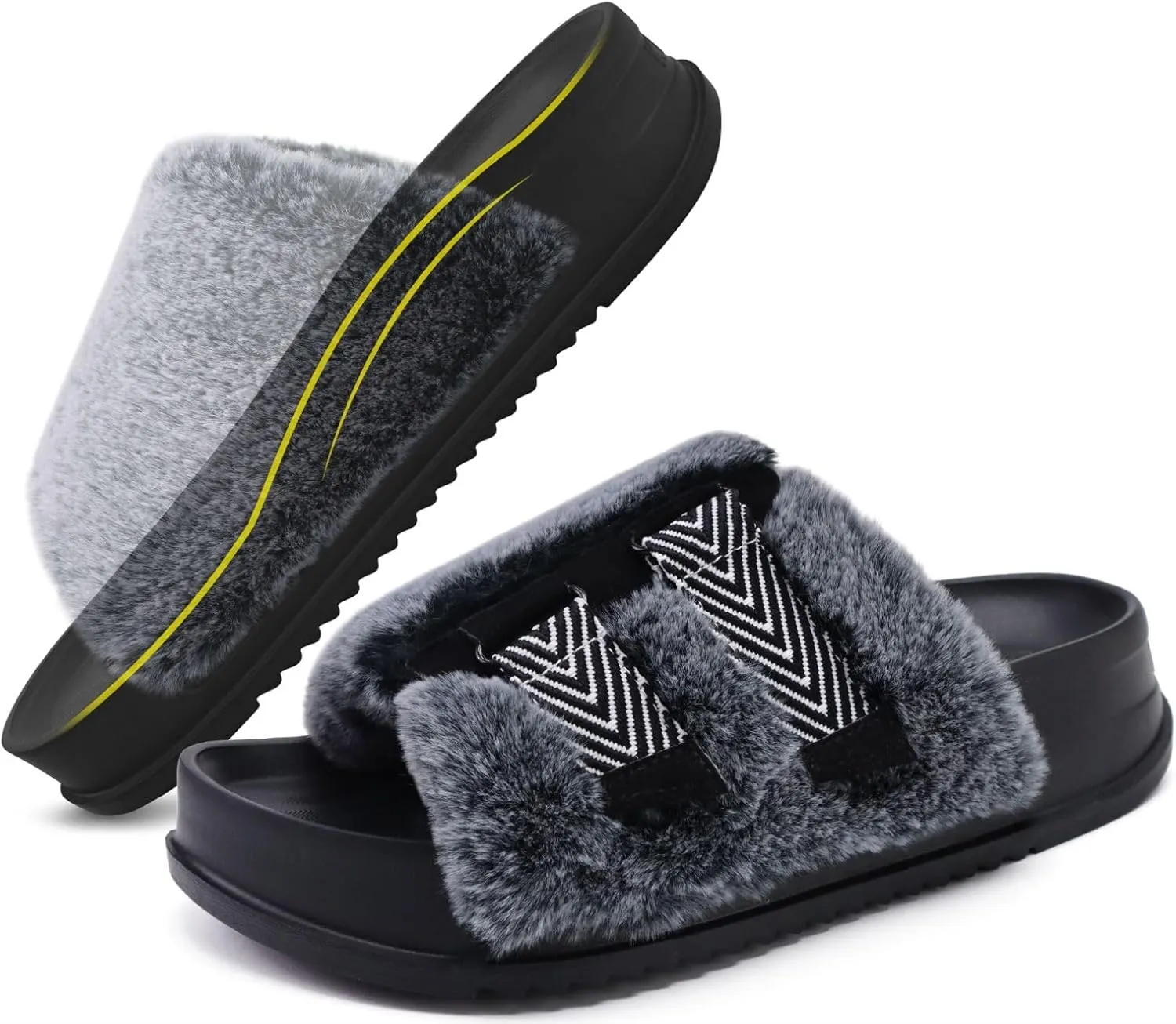 KuaiLu Women's Orthotic Slippers With Arch Support Soft Cushion Sandal Slippers for Woman Ladies Fashion Open Toe Faux Fur Platform Slipper Indoor Outdoor Size 6~12