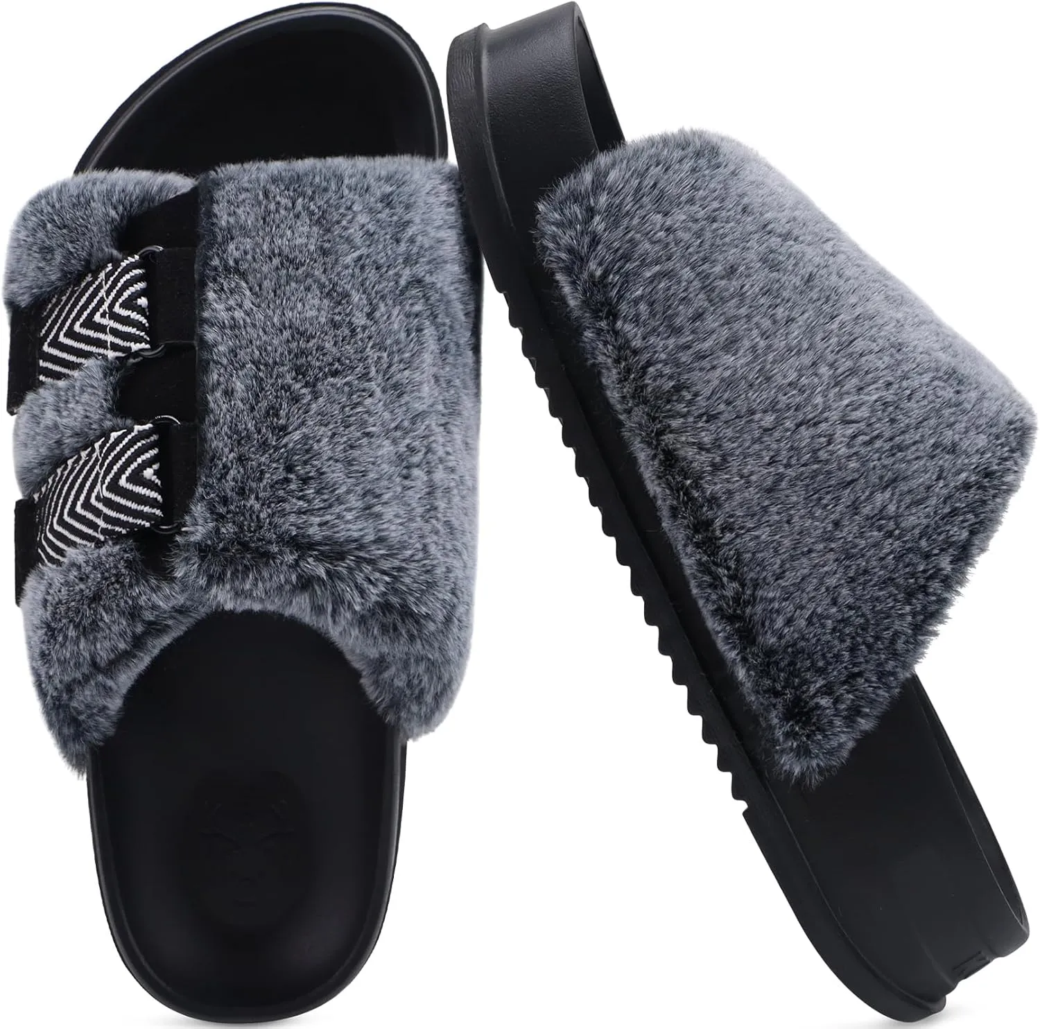KuaiLu Women's Orthotic Slippers With Arch Support Soft Cushion Sandal Slippers for Woman Ladies Fashion Open Toe Faux Fur Platform Slipper Indoor Outdoor Size 6~12