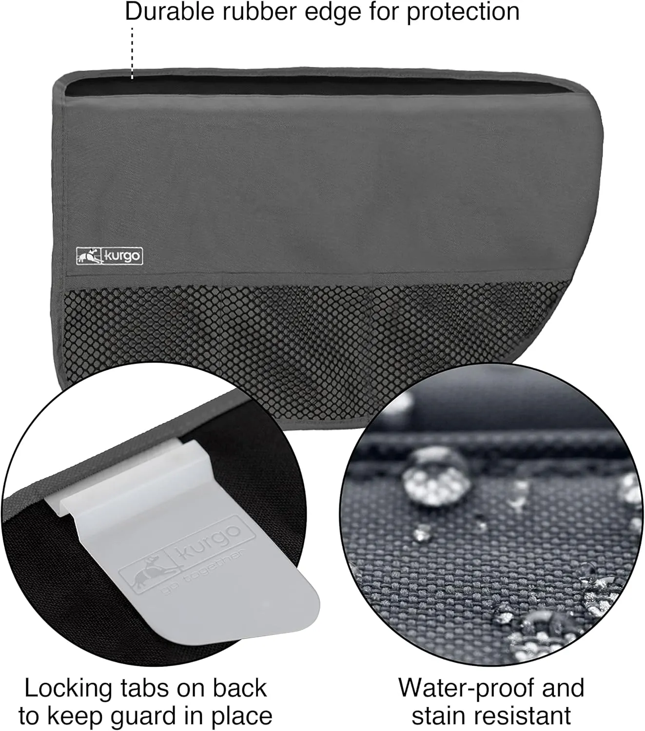 Kurgo Rover Car Door Guard for Dogs, Pet Protector for Car Doors, Waterproof, Adjustable, Quick Installation, Storage Pockets, Fits Sedans and SUVs, Charocoal Grey