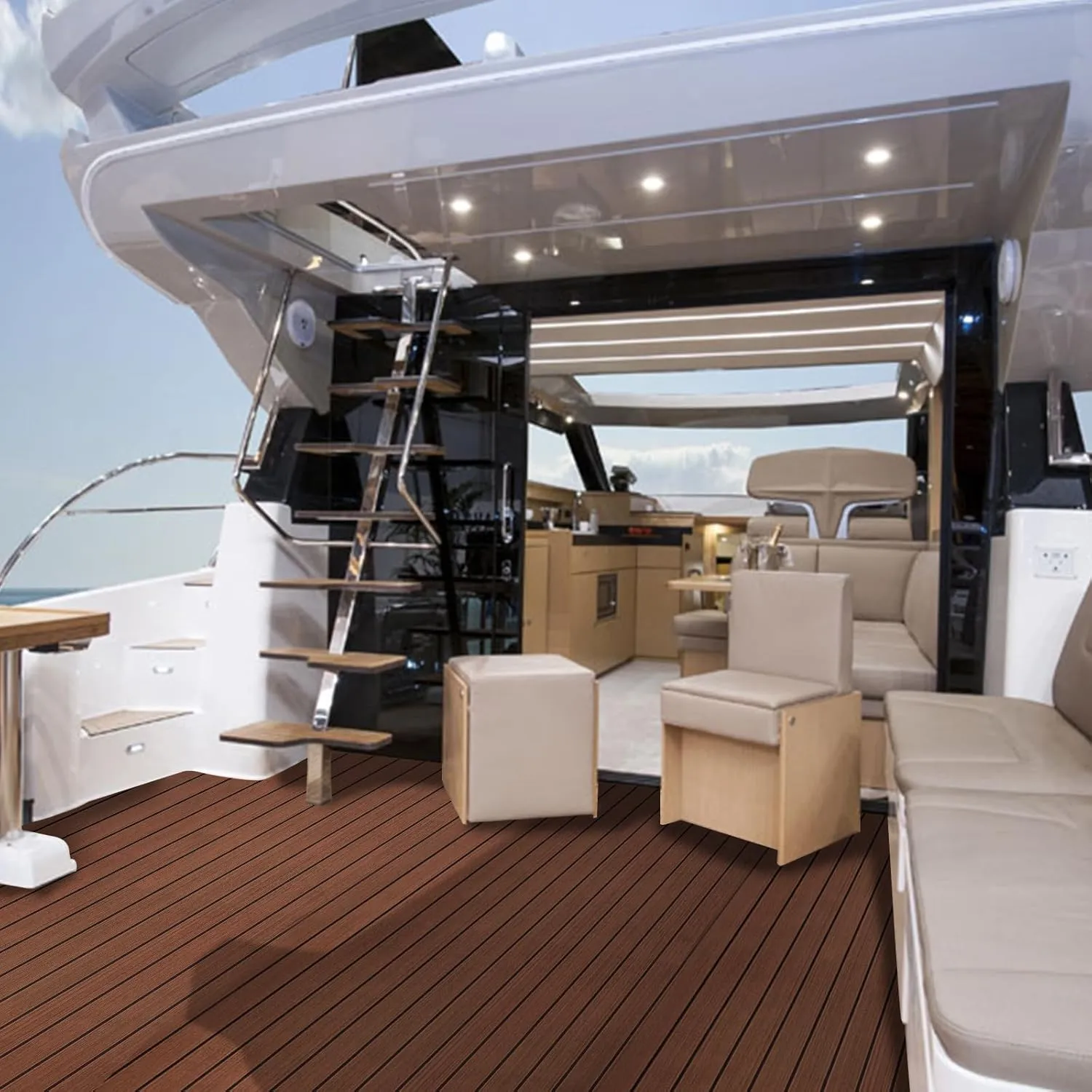 KXKZREN Boat Flooring EVA Foam Decking Sheet Faux Teak Marine Mat Marine Carpet Cooler Tops Non-Slip Self-Adhesive Flooring for Motorboat RV Yacht Kayak Swim Platform 94" x 47"/44"/35"/23"/16"