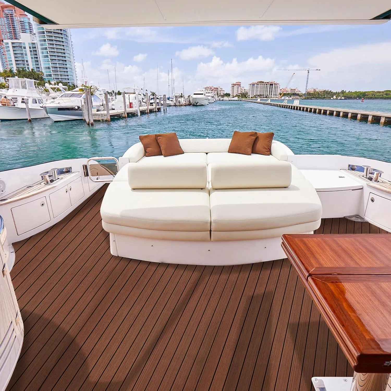 KXKZREN Boat Flooring EVA Foam Decking Sheet Faux Teak Marine Mat Marine Carpet Cooler Tops Non-Slip Self-Adhesive Flooring for Motorboat RV Yacht Kayak Swim Platform 94" x 47"/44"/35"/23"/16"