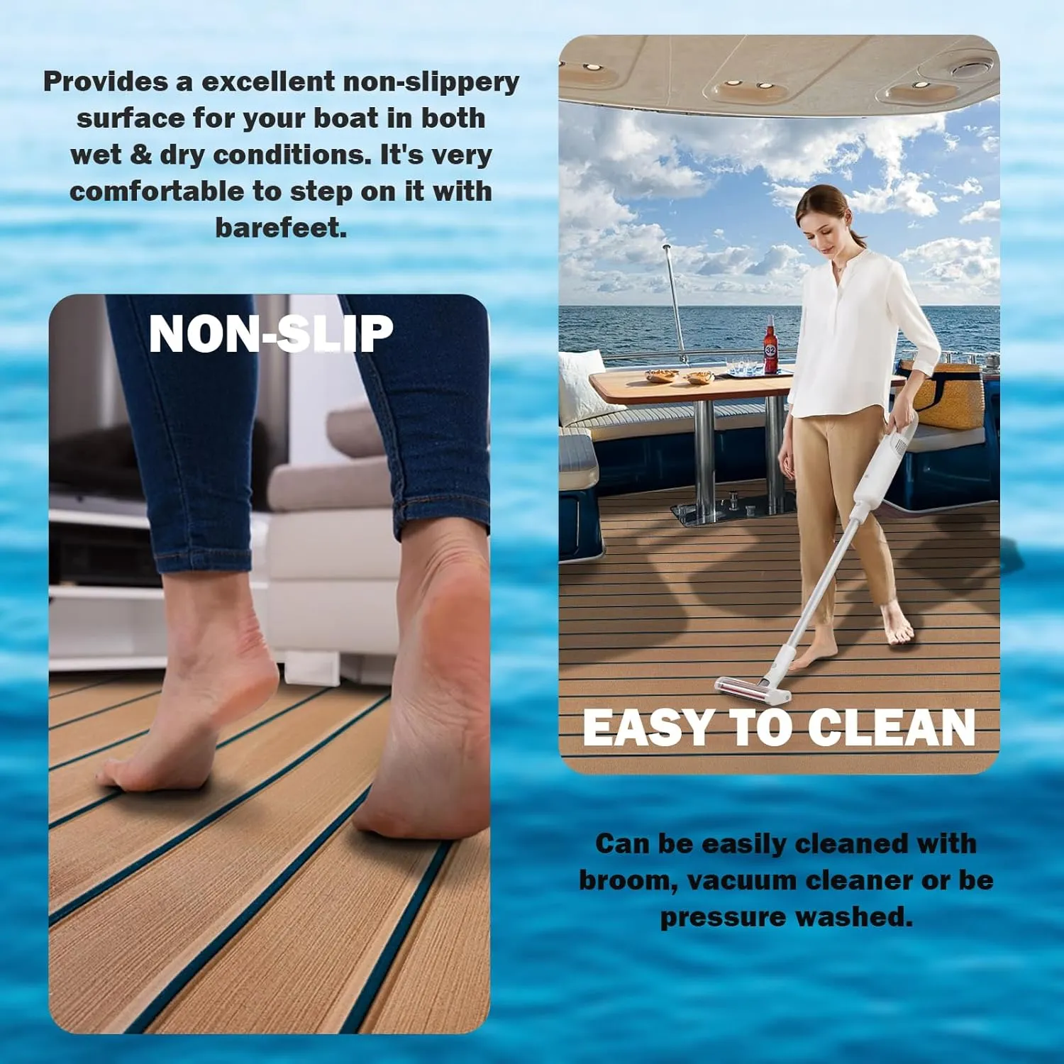 KXKZREN Boat Flooring EVA Foam Decking Sheet Faux Teak Marine Mat Marine Carpet Cooler Tops Non-Slip Self-Adhesive Flooring for Motorboat RV Yacht Kayak Swim Platform 94" x 47"/44"/35"/23"/16"