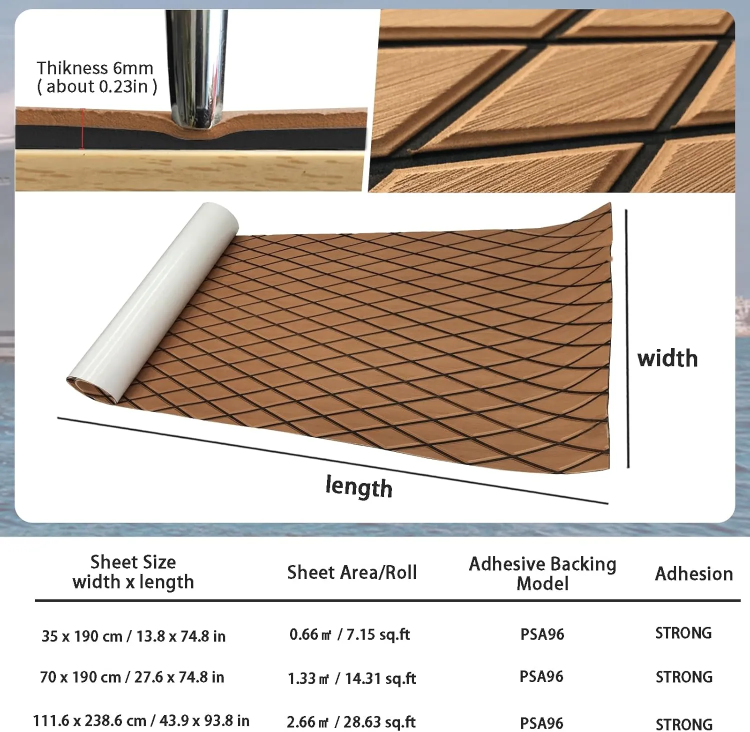 KXKZREN EVA Foam Boat Flooring Decking Sheet 6mm Thick Diamond Anti-Slip Marine Flooring Mat Self Adhesive Deck Pad for Bass Boat Yacht Motorboat RV Cooler Tops, 74.8"x27.6" / 93.8"x43.9"