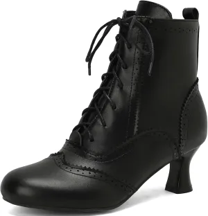 KysBloes Vintage Victorian Boots for Women Kitten Heel Ankle Boots Lace Up Low Heel Witch Shoes Oxford Wingtip Boots