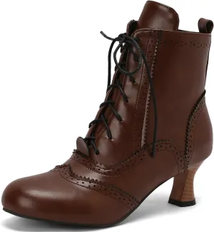 KysBloes Vintage Victorian Boots for Women Kitten Heel Ankle Boots Lace Up Low Heel Witch Shoes Oxford Wingtip Boots