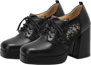 KysBloes Women Platform Oxford Shoes Chunky High Heel Pumps Vintage Wingtip Oxford Shoes Square Toe Lace Up Booties