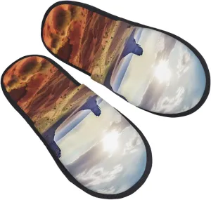 Landscape of Monument Valley Furry Slippers for Men Women Fuzzy Memory Foam Slippers Warm Comfy Slip-on Bedroom Shoes Winter House Shoes for Indoor Outdoor Medium