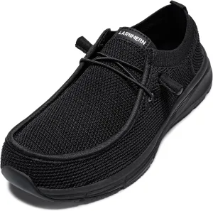 LARNMERN Non Slip Shoes Work Slip On Food Service Slip Resistant Shoe Kitchen Chef Loafers Boat Canvas Casual Walking Black