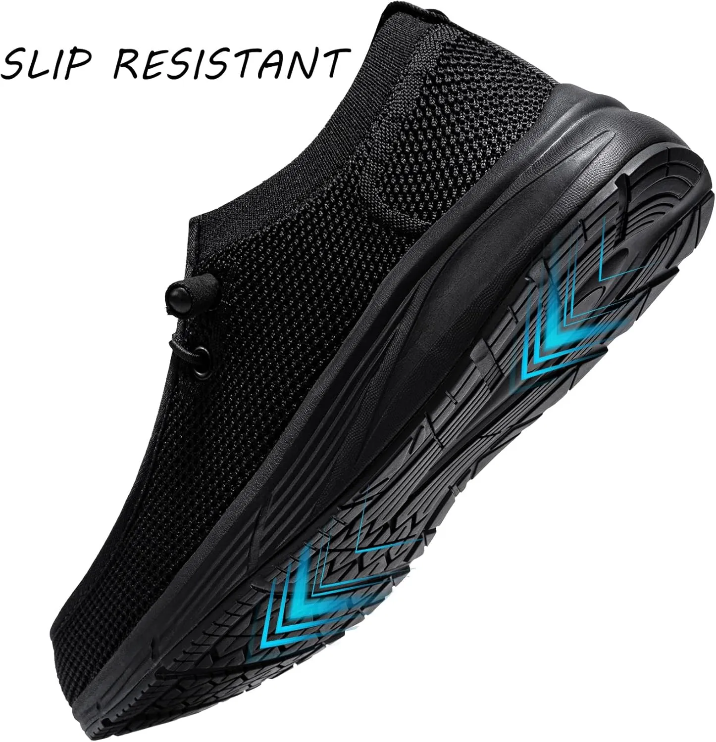 LARNMERN Non Slip Shoes Work Slip On Food Service Slip Resistant Shoe Kitchen Chef Loafers Boat Canvas Casual Walking Black