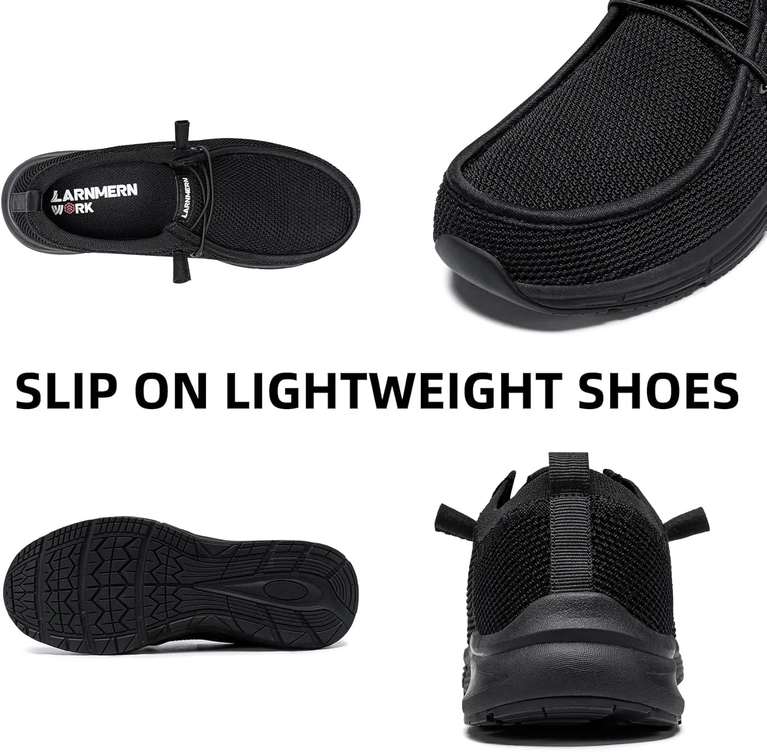 LARNMERN Non Slip Shoes Work Slip On Food Service Slip Resistant Shoe Kitchen Chef Loafers Boat Canvas Casual Walking Black