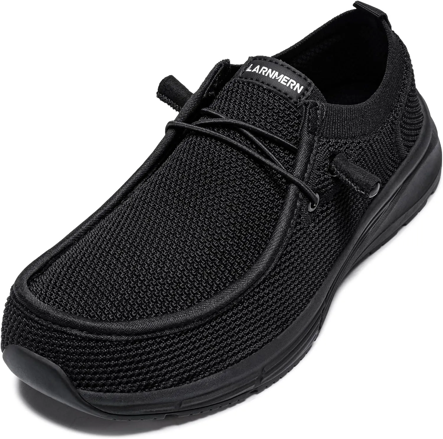 LARNMERN Non Slip Shoes Work Slip On Food Service Slip Resistant Shoe Kitchen Chef Loafers Boat Canvas Casual Walking Black
