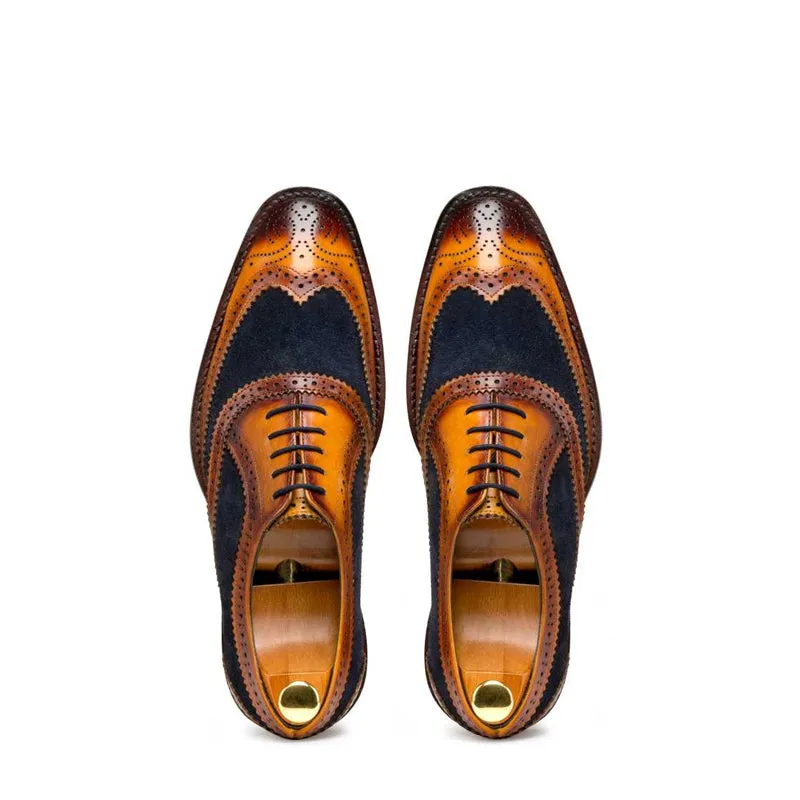 Leather Lace-UP Wingtip Oxford Shoes For Men