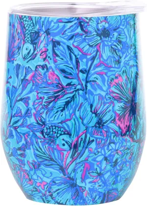 Lilly Pulitzer 12oz Insulated Tumbler with Lid, Stainless Steel Travel Wine Glass, Double Wall Metal Cup (Shells n Bells)