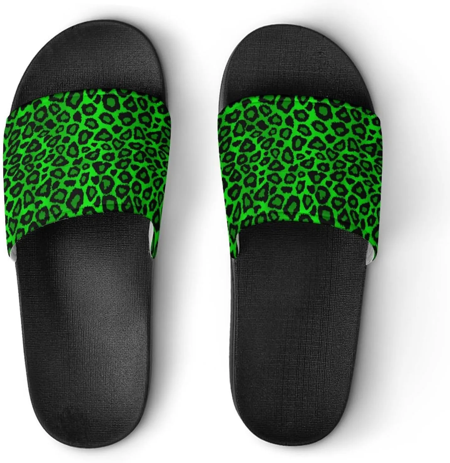 Lime Green Leopard Animal Skin Print Womens Slide Sandals Non Slip Summer House Slippers for Girls Slip-on Flip Flops
