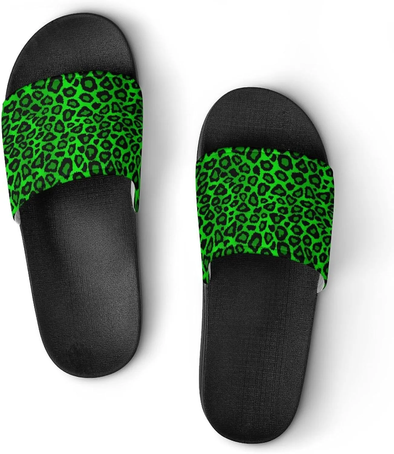 Lime Green Leopard Animal Skin Print Womens Slide Sandals Non Slip Summer House Slippers for Girls Slip-on Flip Flops