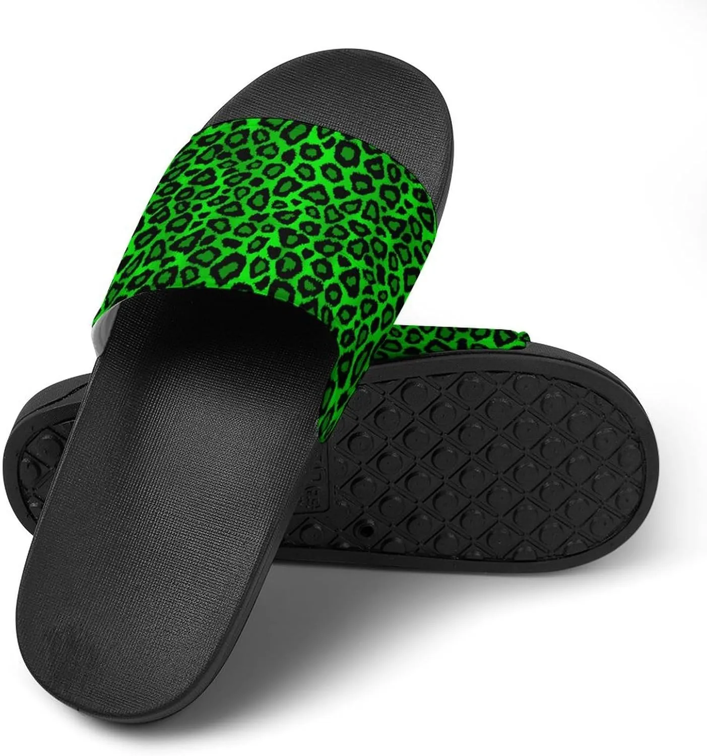 Lime Green Leopard Animal Skin Print Womens Slide Sandals Non Slip Summer House Slippers for Girls Slip-on Flip Flops