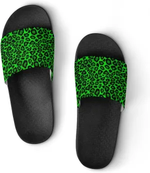 Lime Green Leopard Animal Skin Print Womens Slide Sandals Non Slip Summer House Slippers for Girls Slip-on Flip Flops