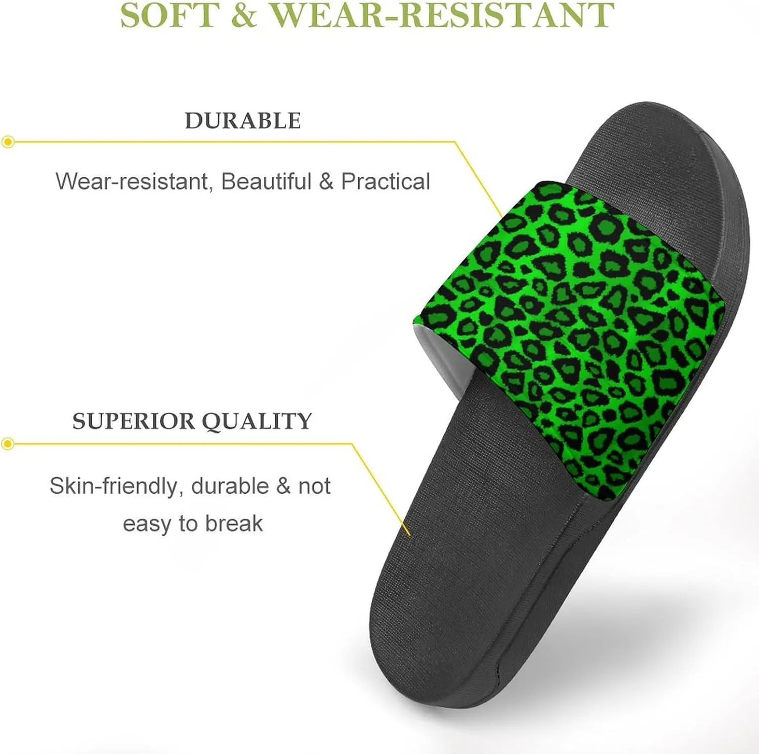 Lime Green Leopard Animal Skin Print Womens Slide Sandals Non Slip Summer House Slippers for Girls Slip-on Flip Flops