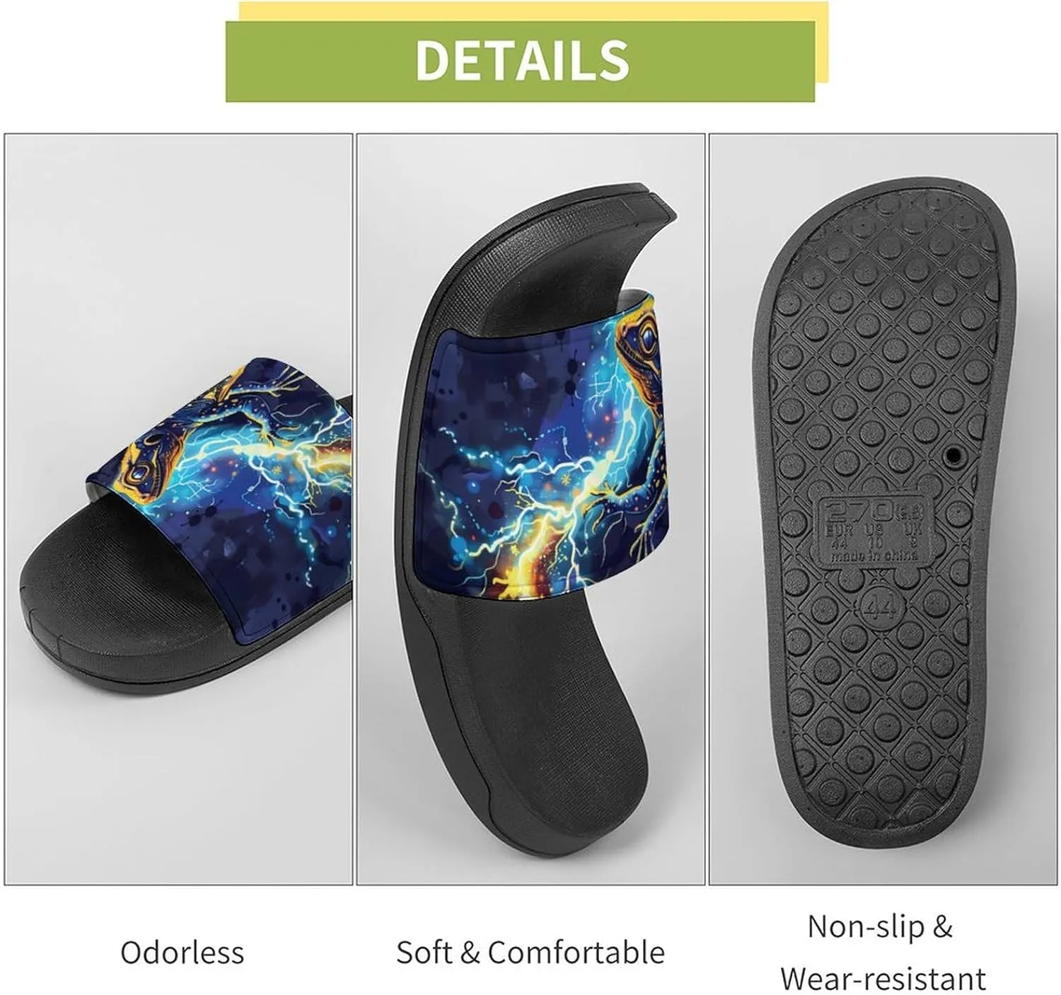 Lizard Gecko Thunder House Sandals Non Slip Slippers Quick Drying Bathroom Shower Shoes for Women Men