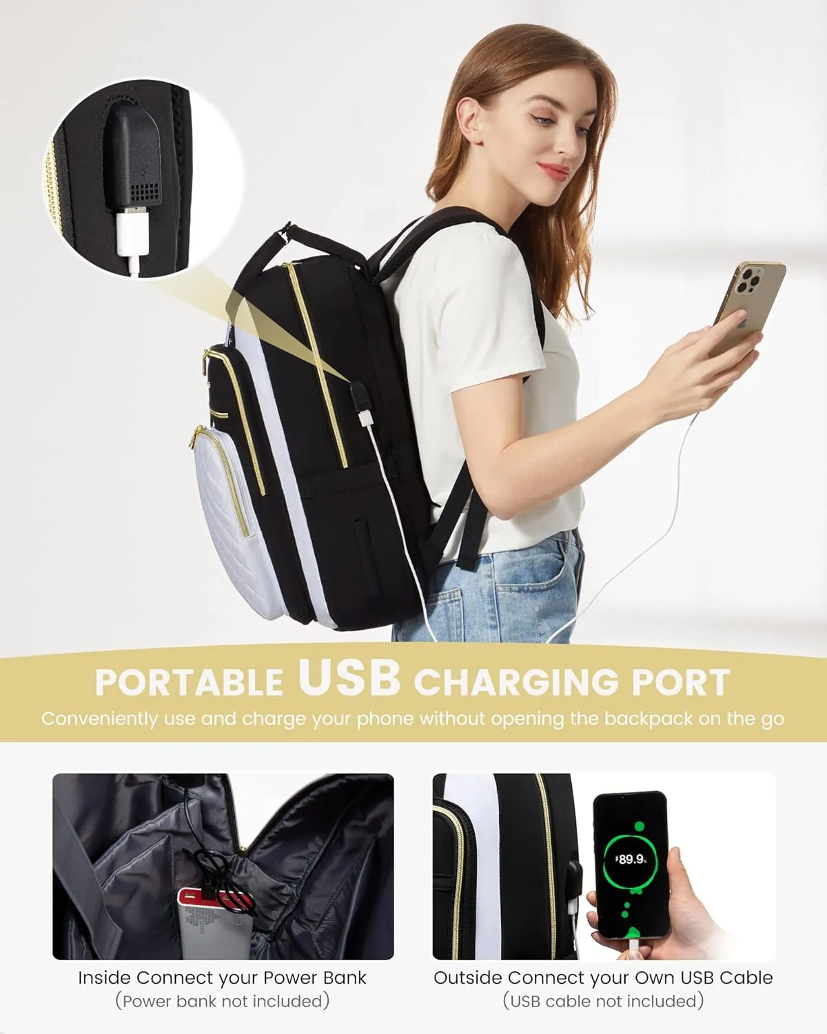 LOVEVOOK Laptop Backpack, 19 x 13.3 x 7.9 in, D-black-white, Unisex