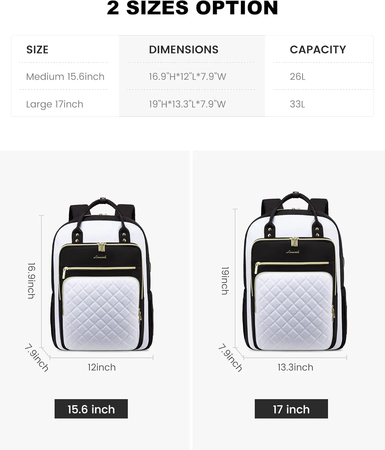 LOVEVOOK Laptop Backpack, 19 x 13.3 x 7.9 in, D-black-white, Unisex