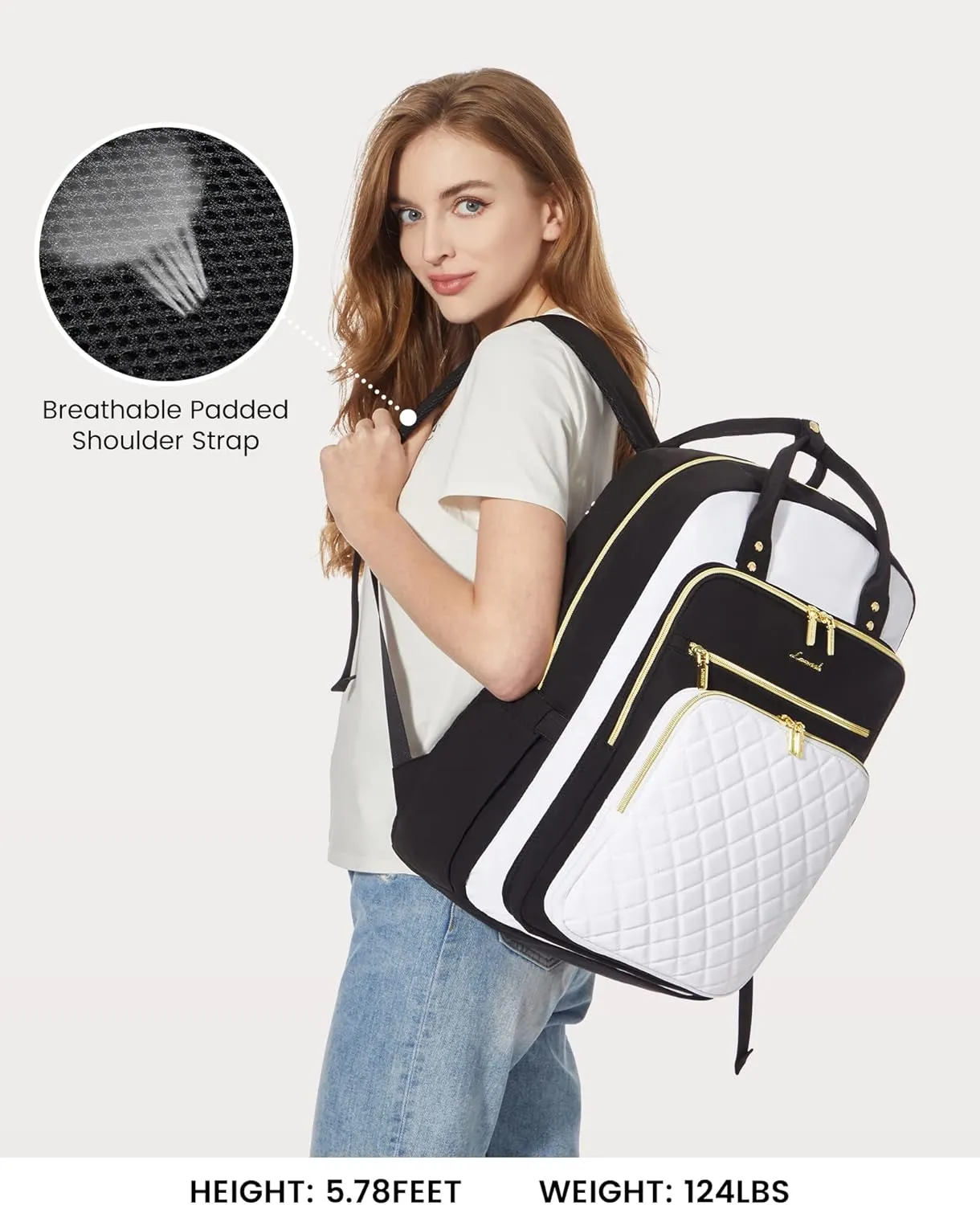 LOVEVOOK Laptop Backpack, 19 x 13.3 x 7.9 in, D-black-white, Unisex