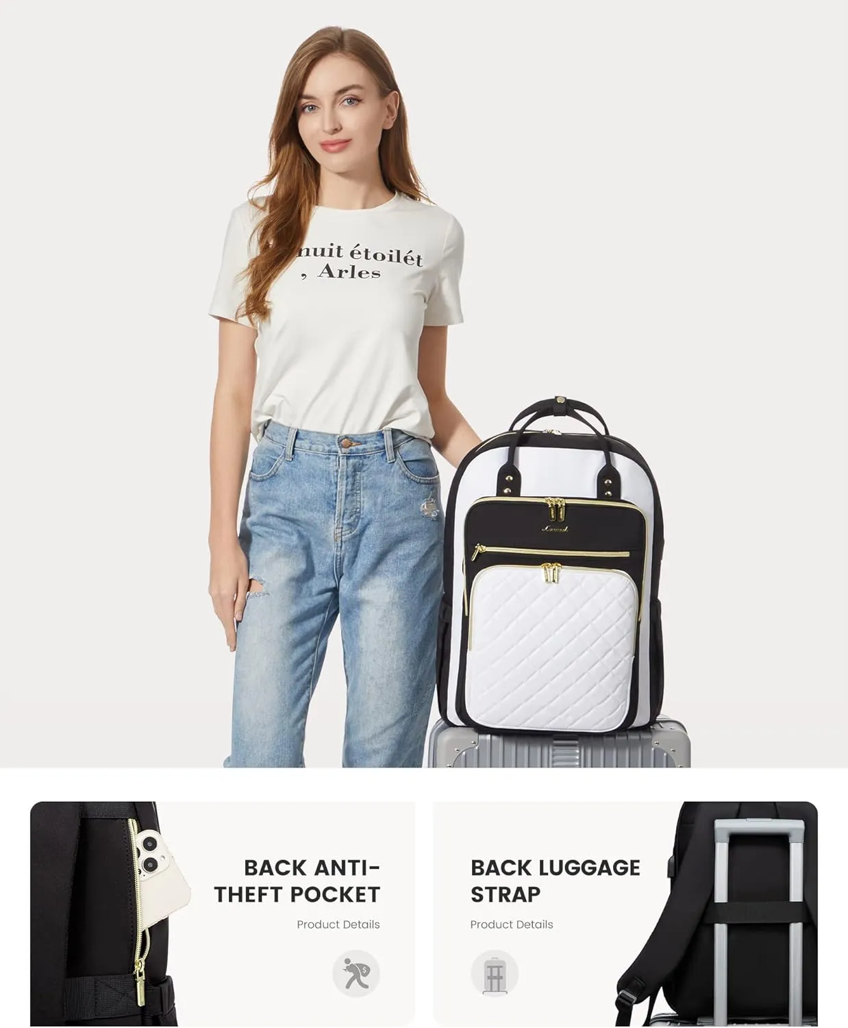 LOVEVOOK Laptop Backpack, 19 x 13.3 x 7.9 in, D-black-white, Unisex