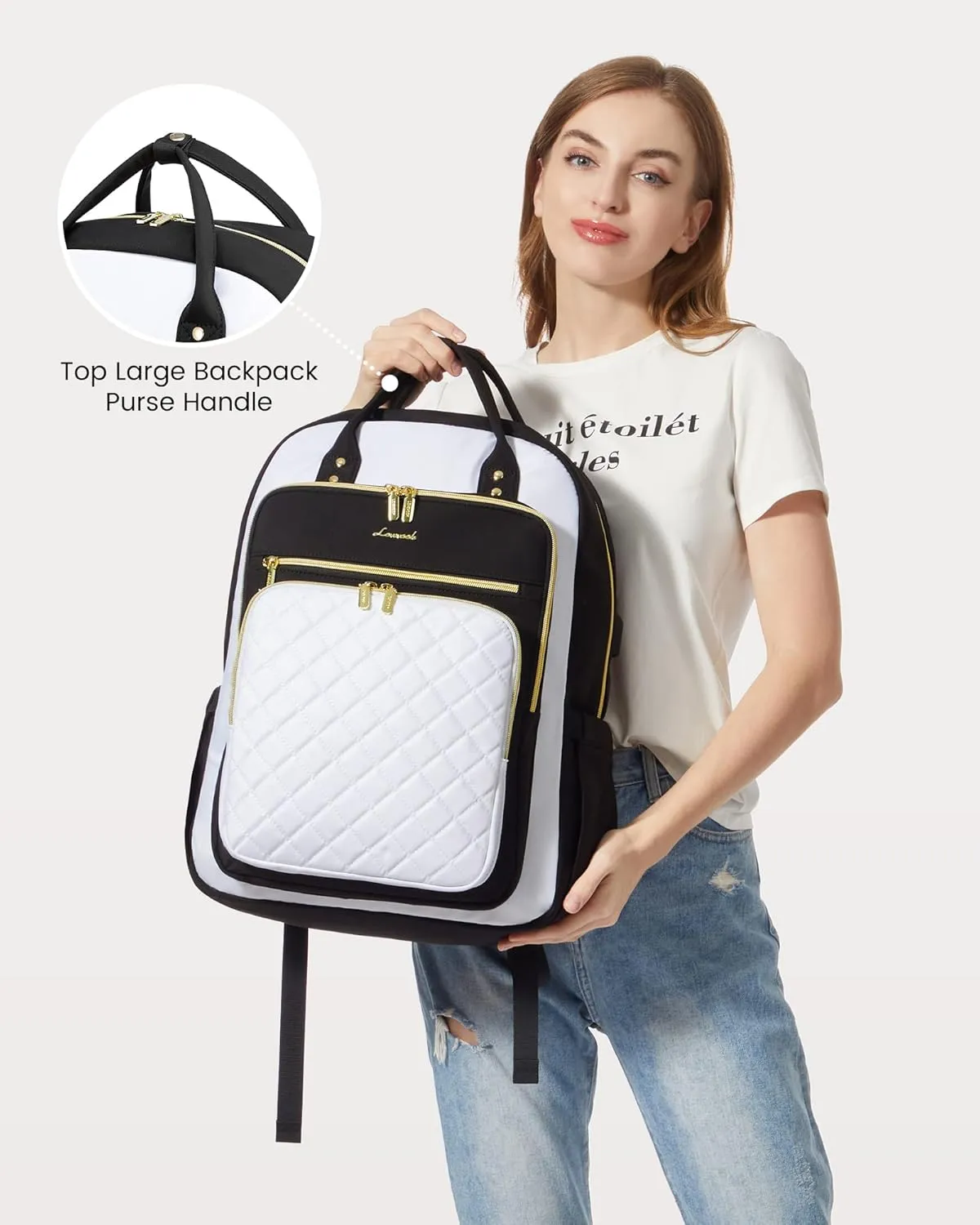 LOVEVOOK Laptop Backpack, 19 x 13.3 x 7.9 in, D-black-white, Unisex