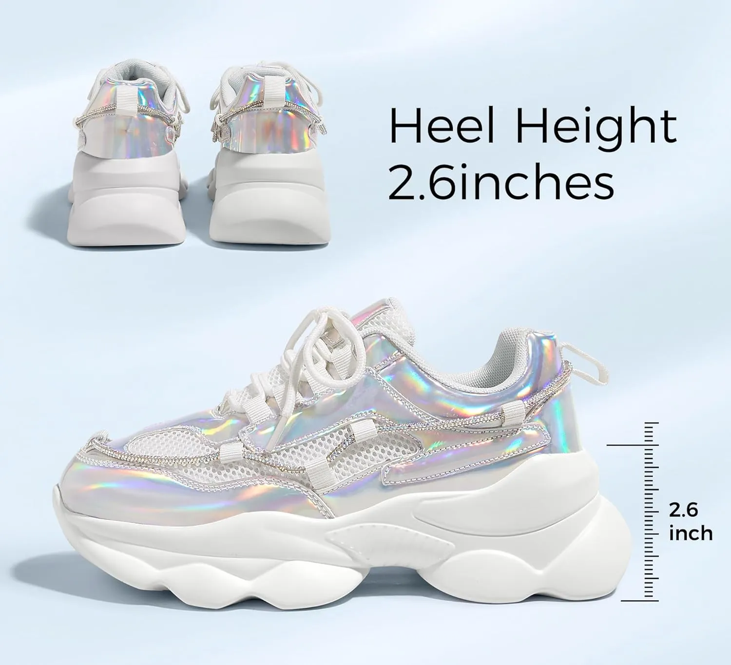 LUCKY STEP Women's 90s Chunky Sneakers Sparkly Bling Rhinestone Rope Platform Casual Thick Dad Rave Walking Shoes