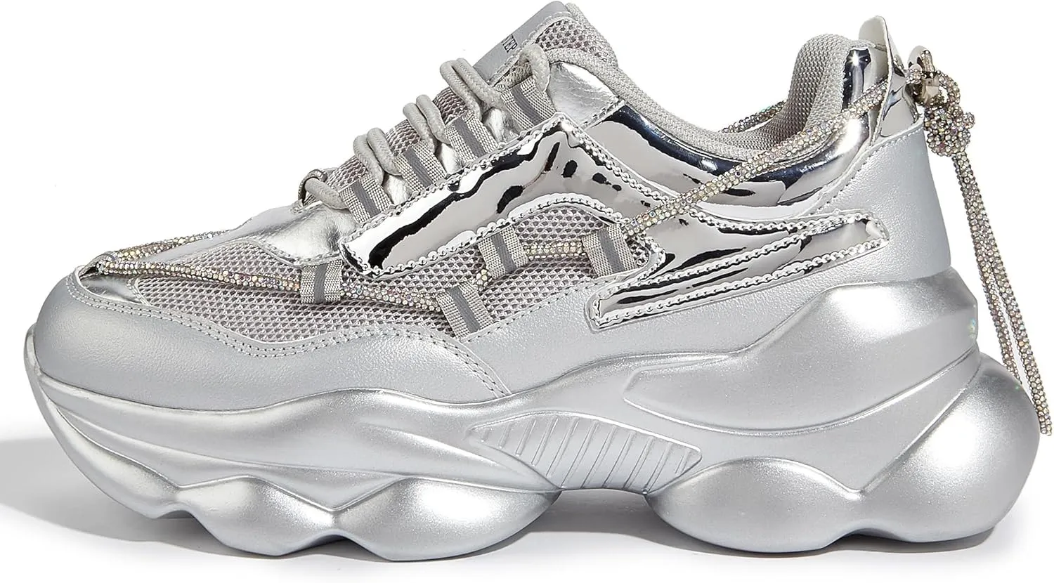 LUCKY STEP Women's 90s Chunky Sneakers Sparkly Bling Rhinestone Rope Platform Casual Thick Dad Rave Walking Shoes