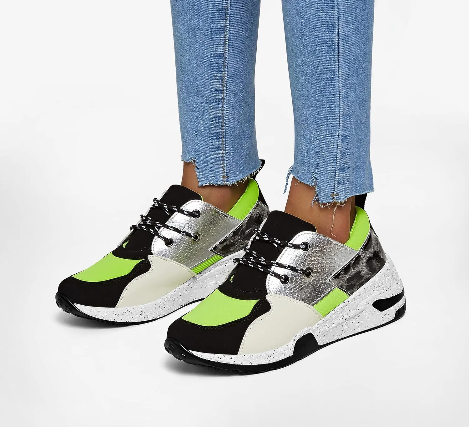 LUCKY STEP Women's High Heel Wedge Sneakers Fashion Cliff Platform Retro Lace Up Casual Shoes