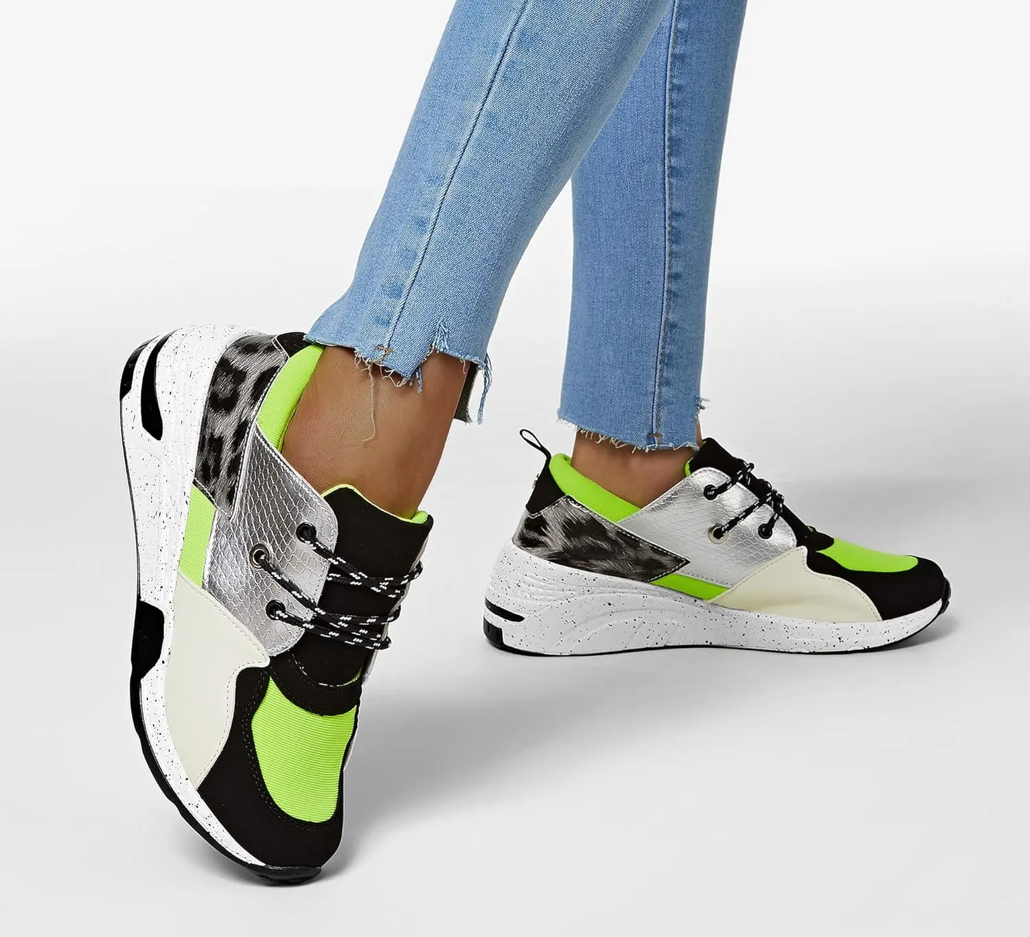 LUCKY STEP Women's High Heel Wedge Sneakers Fashion Cliff Platform Retro Lace Up Casual Shoes