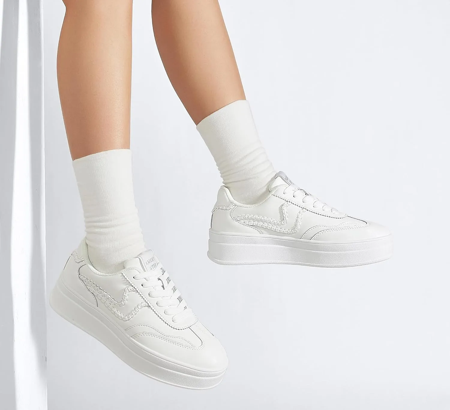 LUCKY STEP Women's Platform Fashion Sneakers Thick Sole Suede Genuine Leather Classic Rubber Gum Sole Low Top Casual Walking Shoes