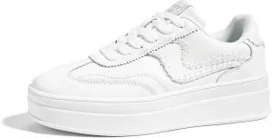 LUCKY STEP Women's Platform Fashion Sneakers Thick Sole Suede Genuine Leather Classic Rubber Gum Sole Low Top Casual Walking Shoes