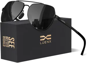 LUENX Aviator Sunglasses for Men Women Polarized New Shades Large Metal Frame - UV 400 Protection
