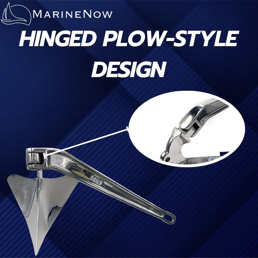 MarineNow Stainless Steel AISI 316 CQR Boat Anchor Hinged Plow Style Mirror Polished Choose Size