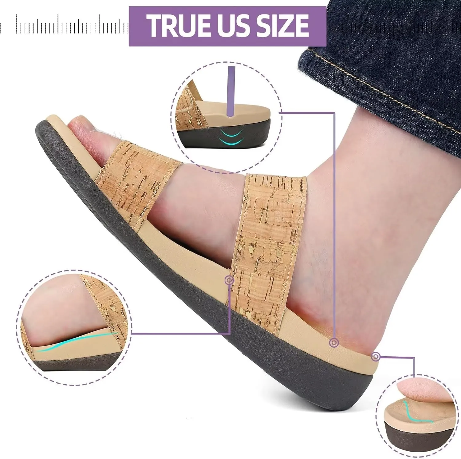 MEGNYA Orthotic Sandals for Women, Plantar Fasciitis Sandals for Flat Feet, Orthopedic Walking Slide Sandals with Arch Support